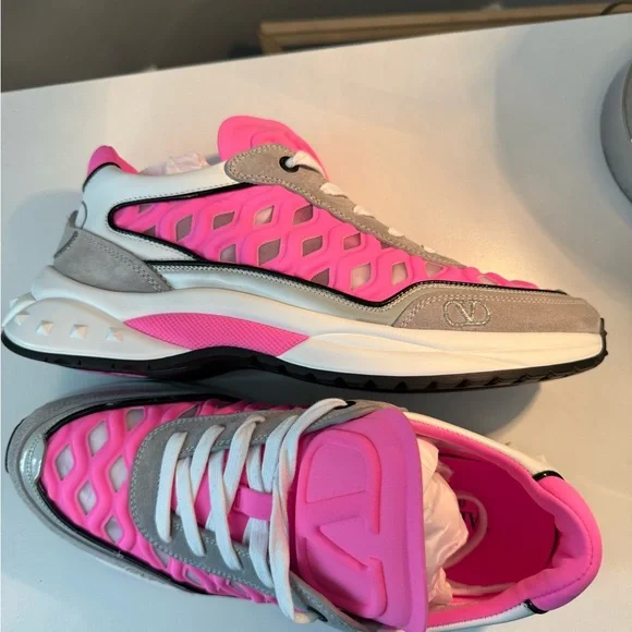 Valentino Neon Pink and Gray Sneakers - Picture 7 of 11